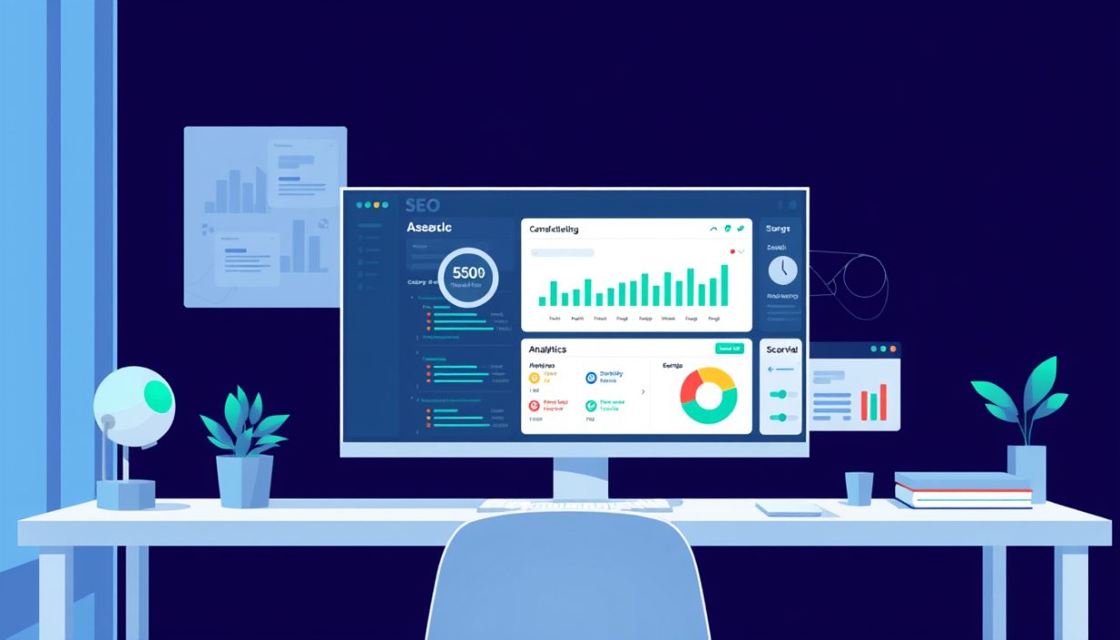 Technical SEO dashboard showing crawl logs and schema validation
