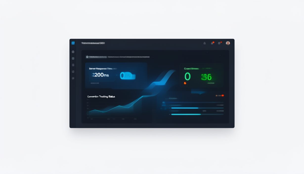 A technical dashboard showing performance metrics and server response times