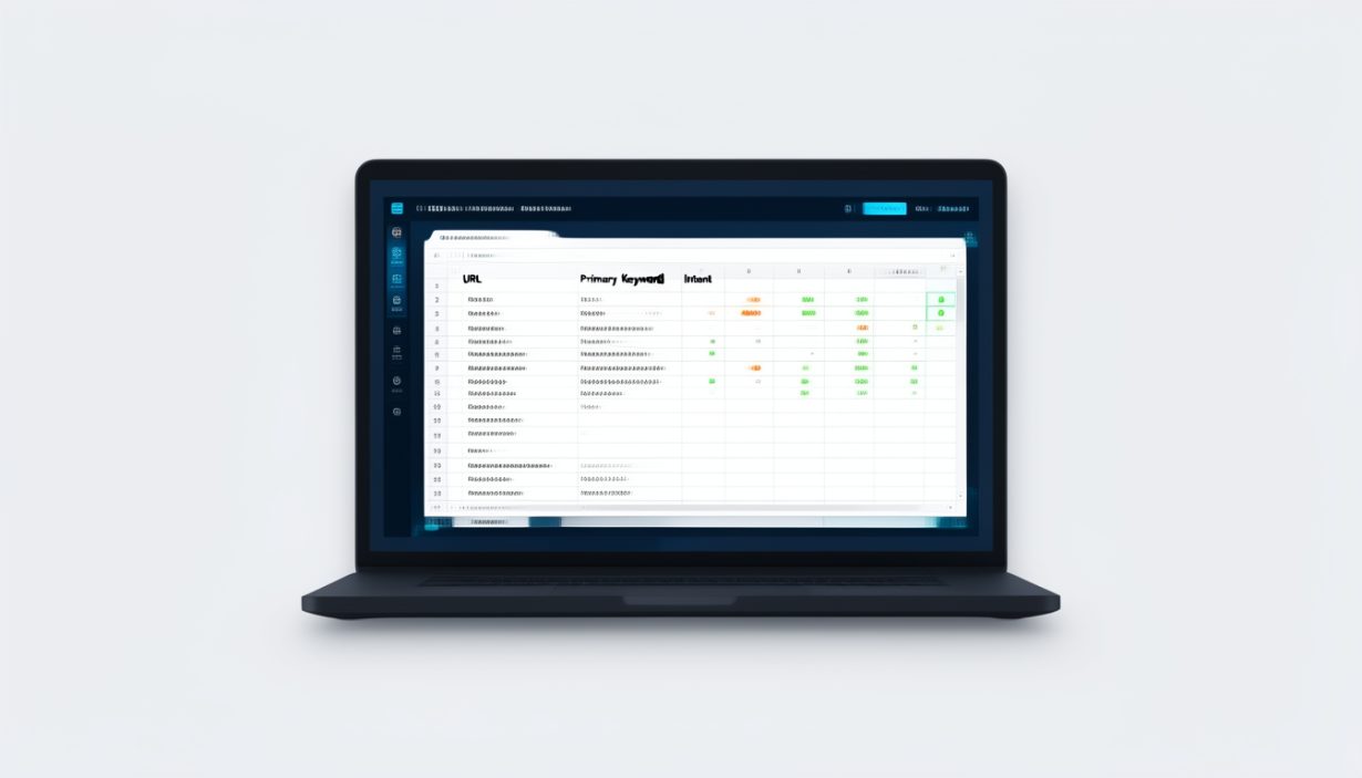 A clean, professional spreadsheet showing a keyword sitemap structure