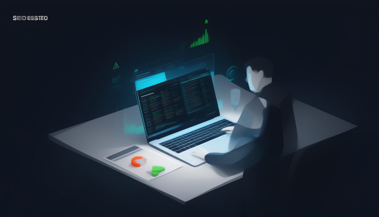 A professional SEO auditor analyzing server logs on a laptop screen
