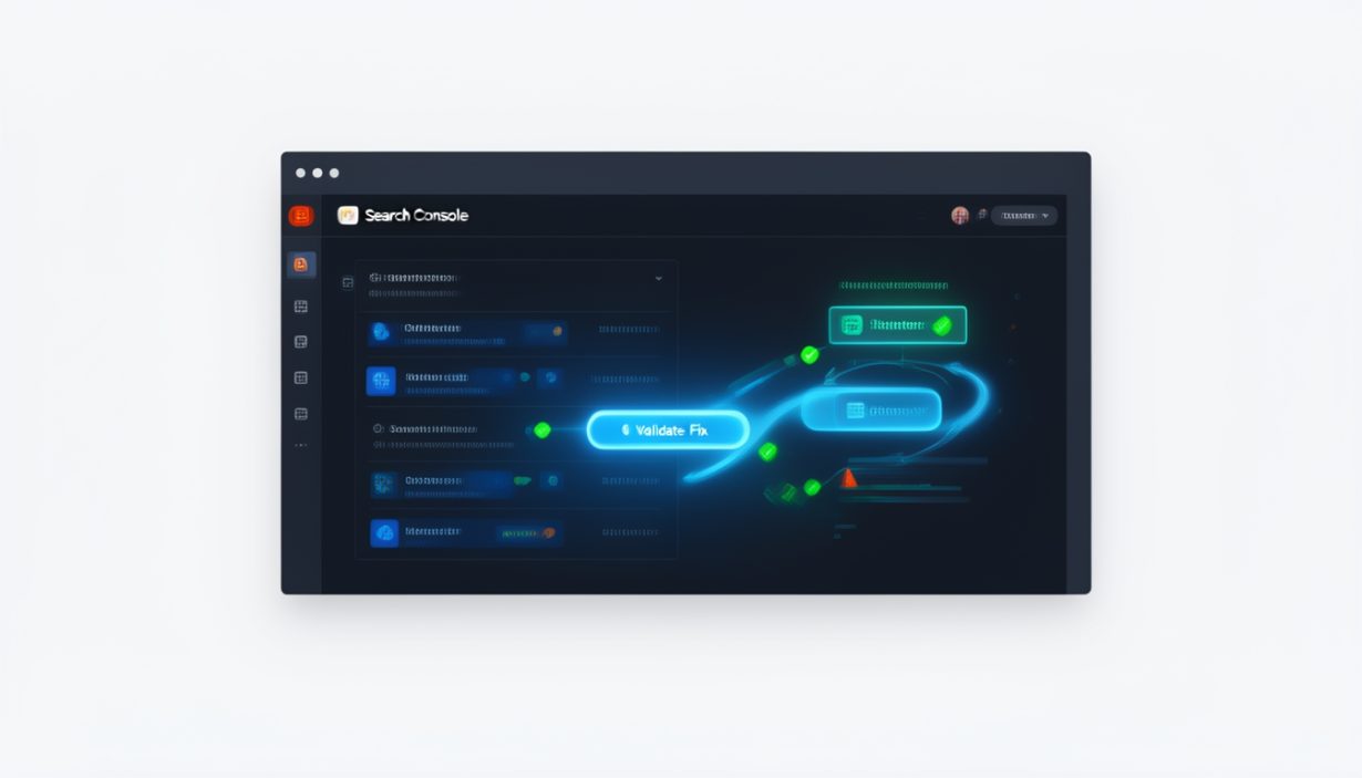 A conceptual illustration of a digital dashboard showing a 'Validate Fix' button being ignored in favor of a structured site map.