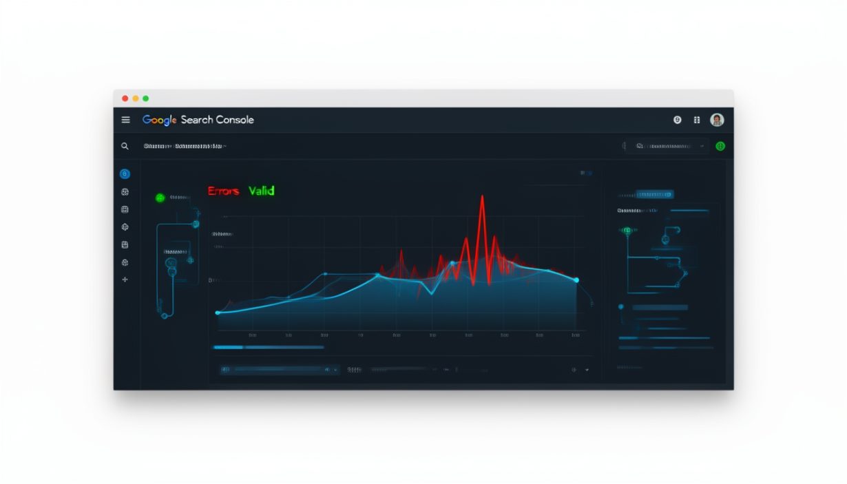 Google Search Console Dashboard showing red error lines