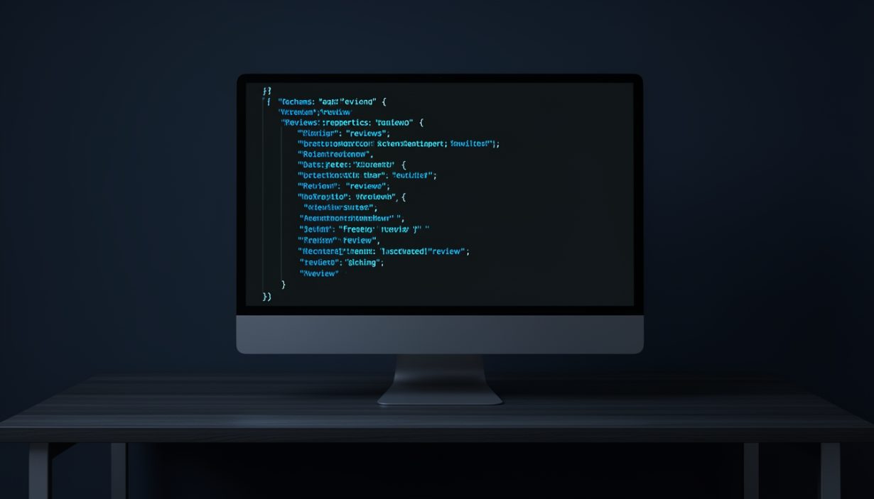 A technical SEO specialist reviewing schema markup code on a monitor