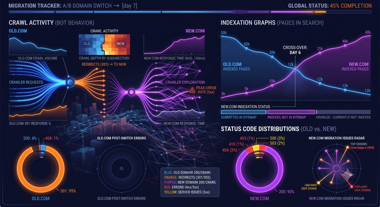Data visualization showing indexation tracking and crawl rates during site migration