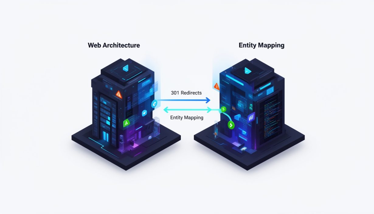 Diagram showing 1:1 redirect mapping and URL architecture during site migration