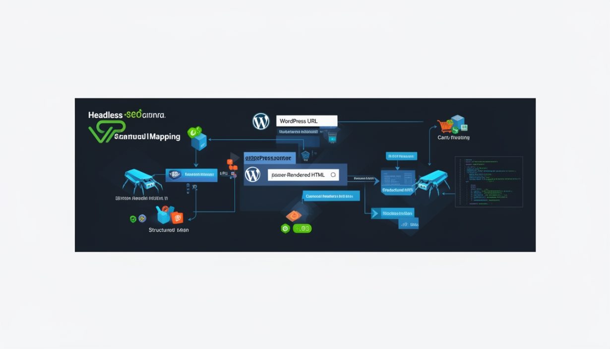Diagram of URL routing and canonical headers in a headless WordPress BigCommerce integration