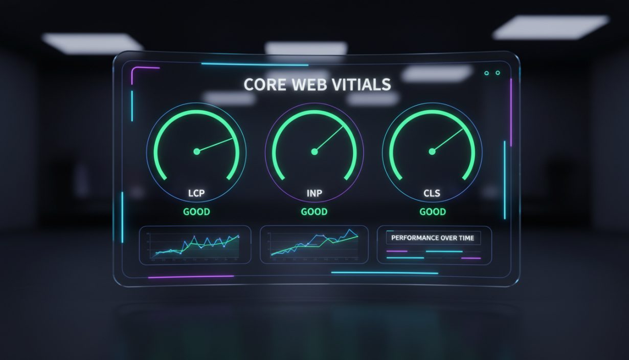 Dashboard showing perfect Core Web Vitals scores in 2026 interface