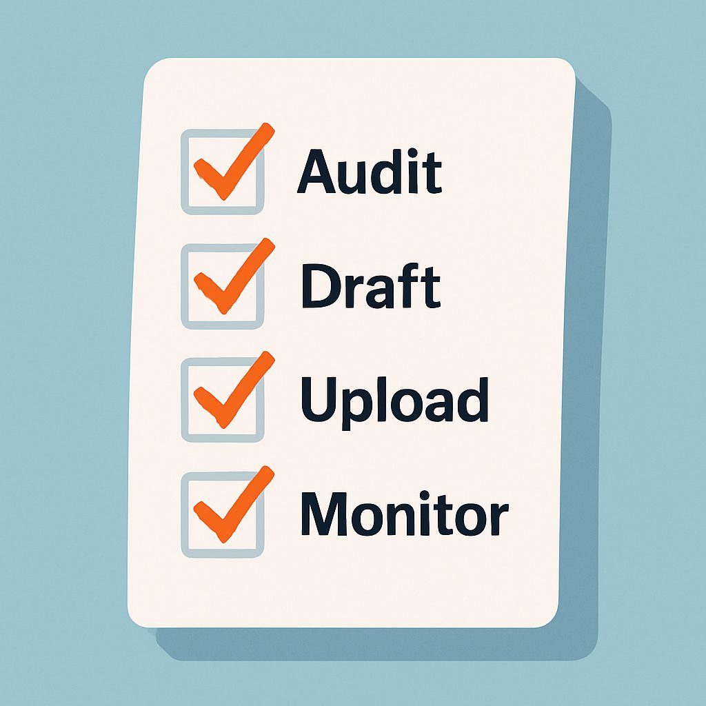 Checklist: Audit, Draft, Upload, Monitor