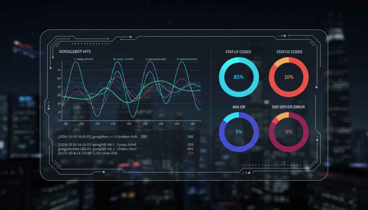 Dashboard visualizing Googlebot hits against status codes