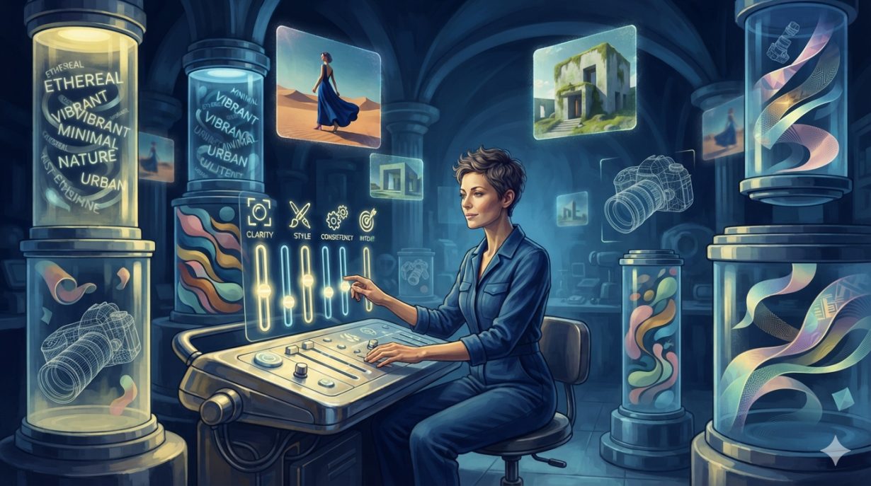 A visual prompt laboratory testing creative AI image ideas