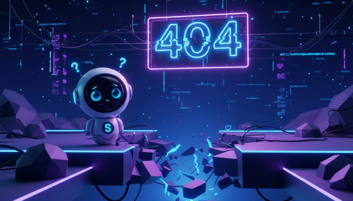 Illustration of a robot encountering a broken 404 link