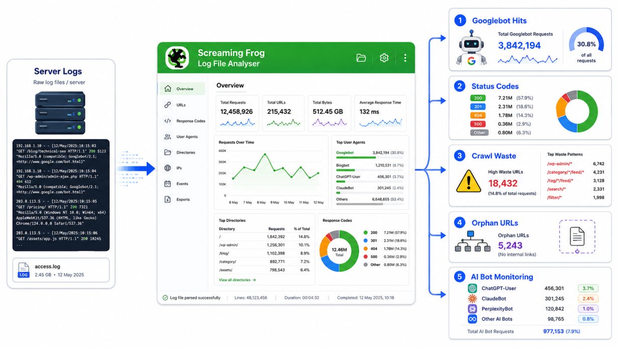 Screaming Frog Log File Analyser workflow for technical SEO