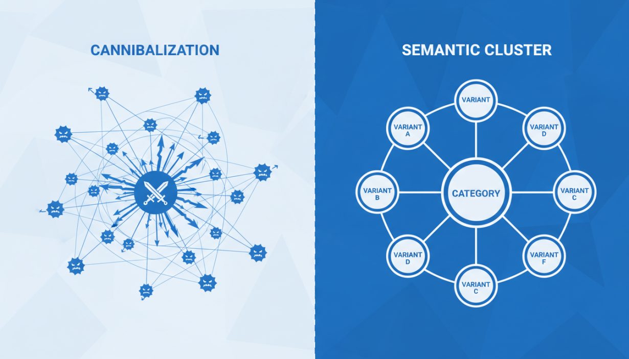 Visualizing semantic clusters vs cannibalization